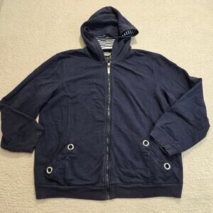 Oleg Cassini Sport Full-zip Hoodie Jacket Navy Blue Size 1X Coastal Nautical